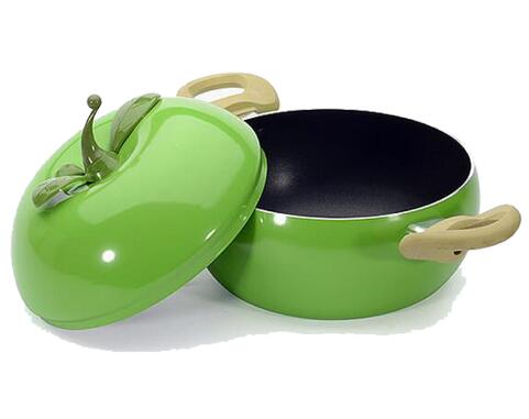 Korean Soup Pot Aluminum Non-stick Fruit Pan Tomato Eggplant Shape Cooking Pot For Both Stove Induction: Green