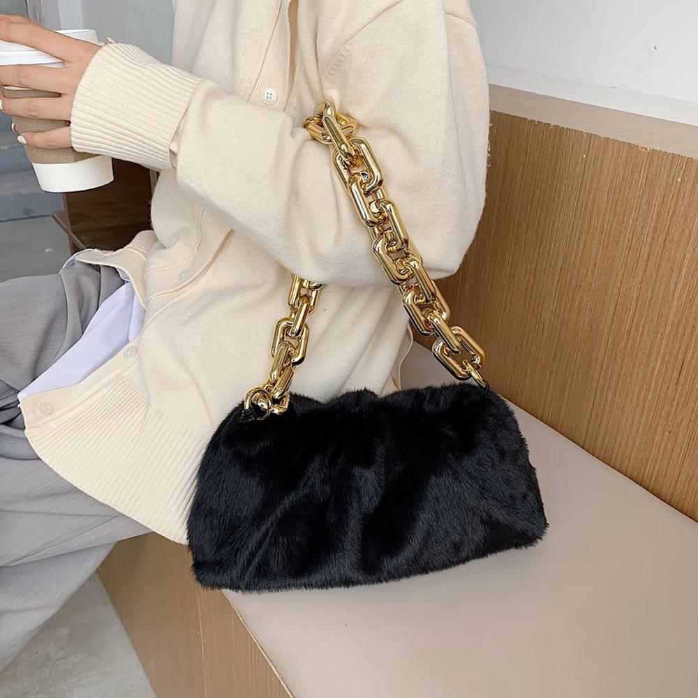 Bolso de mano para mujer, de nube, de felpa, suave, informal, con cadena gruesa, para mujer, bolso de hombro de viaje, bolsos con asa superior