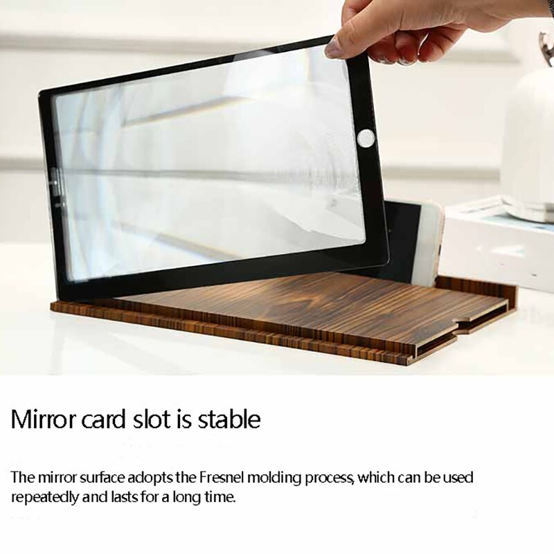 12-inch Wood Grain Screen Magnifier - HD Mobile Phone Video Amplifier with Stand