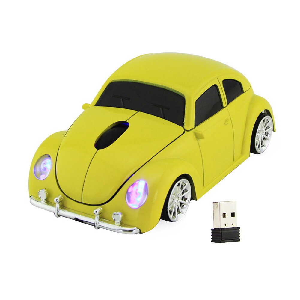 Coccinelle – souris de jeu ergonomique en forme de voiture, sans fil, 2.4GHz, avec récepteur, pour PC, ordinateur portable, pour garçons: YELLOW
