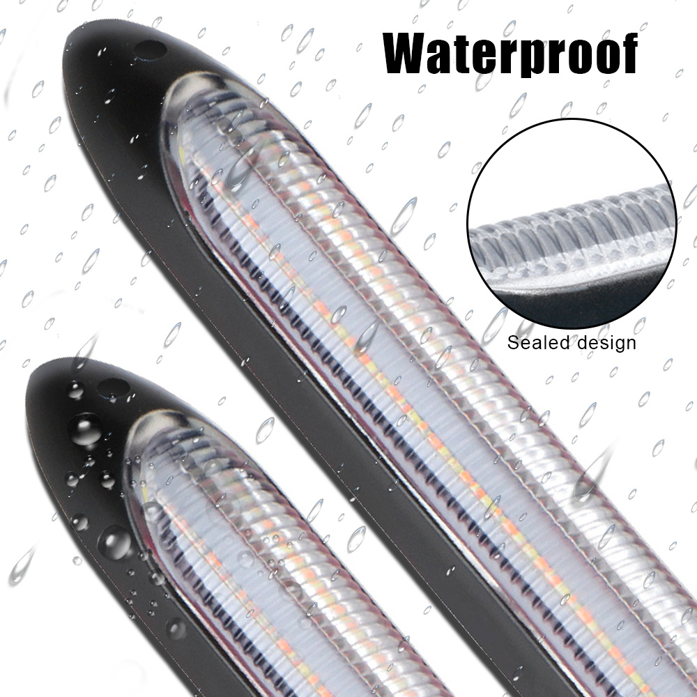 2 Pcs Universal LED Car DRL Daytime Running Lights Waterproof Car Headlight Streamer Strip Turn Signal Yellow Flow Day Light