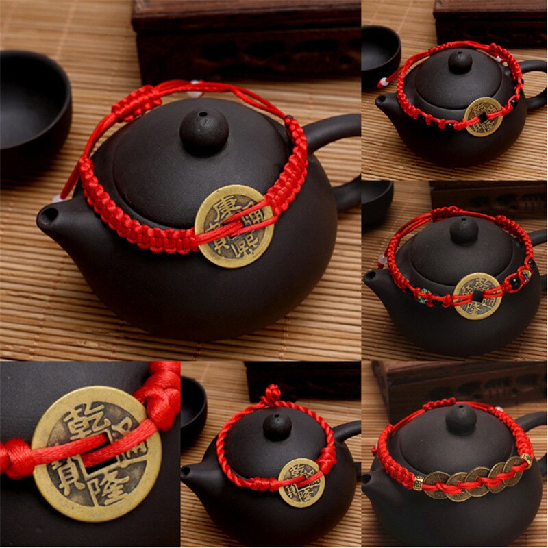 Feng Shui I Ching Ancient Coin Kabbalah Red String Attract Luck Wealth Bracelets