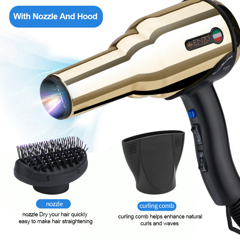 ENZO – diffuseur de sèche-cheveux 7500W, puissant, brosse, moteur AC tout en métal, vent fort, outils de Salon de coiffure, buse
