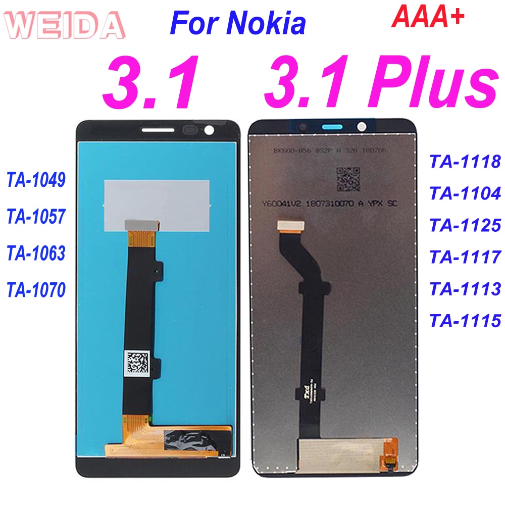 LCD & Touchscreen Digitizer Assembly for Nokia 3.1 / 3.1 Plus - 5.2" / 6" IPS Display - 1280x720 Resolution