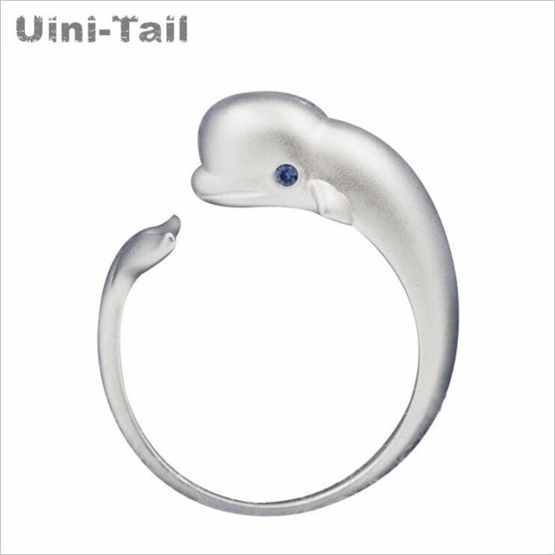 Uini-cola original de Plata de Ley 925 ballena beluga ballena anillo ajustable con apertura de coreana tide flow de