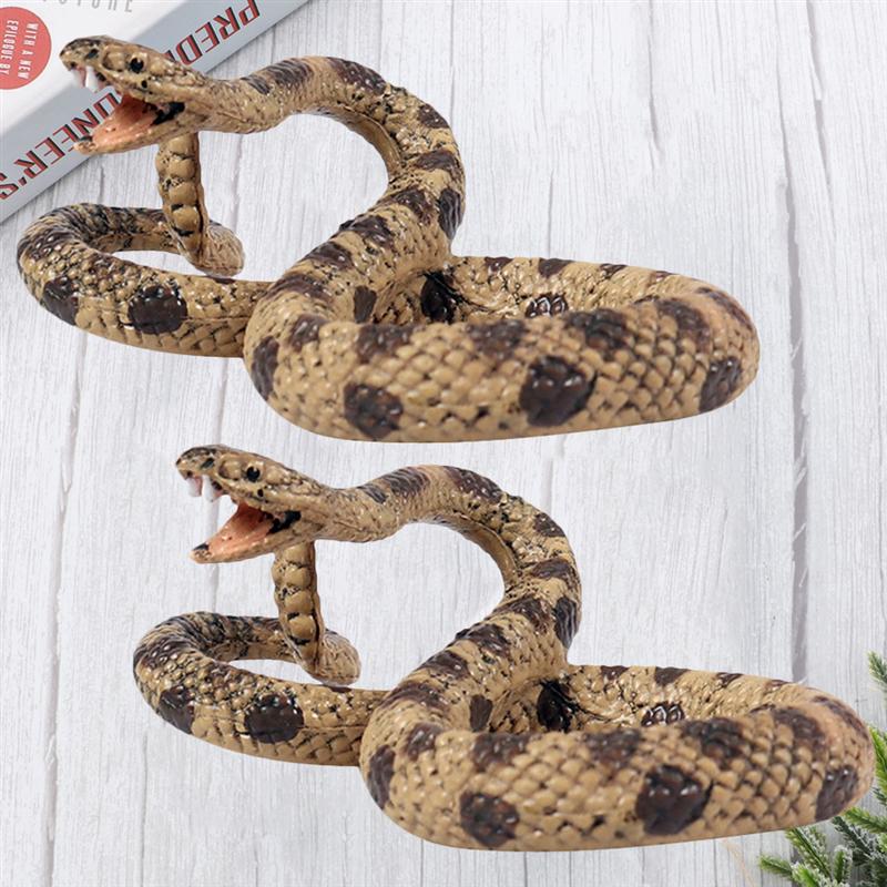 2Pcs Simulatie Snake Speelgoed Plastic Statische Slang Model Speelgoed Levendige Wildlife Diermodel Speelgoed Diverse Kleur (Ratelslang)