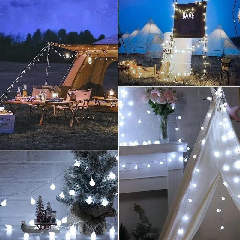 Guirnalda de luces LED con bola de alimentación por USB/batería de 12M, guirnalda de luces para exteriores, guirnaldas de luces para jardín, decoración navideña para bodas