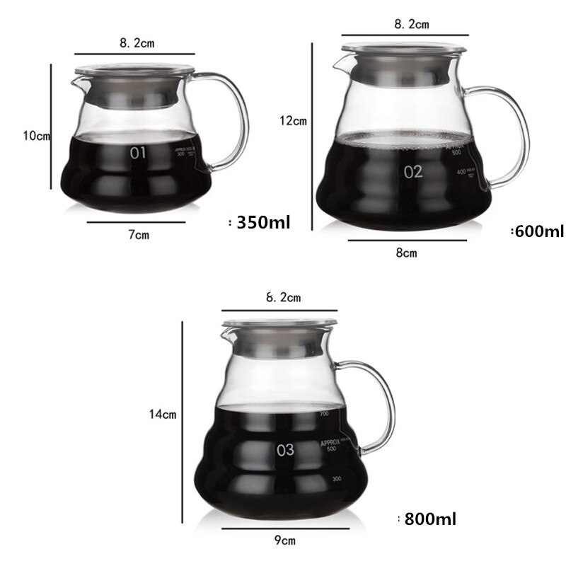 V60 Coffee Pot ,350ml 600ml 800ml Glass Coffee Dripper, Insulated Handle To Keep Your Pour Over Coffee and Fresh Drip Kettle