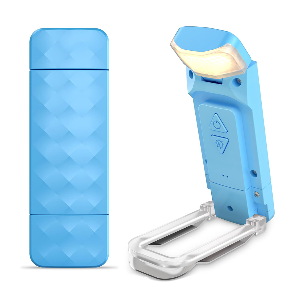 Leselampe, Buchklemme, augenfreundliche Bettleselampe mit 3 Farben und 5 dimmbaren Helligkeiten, wiederaufladbare Buchlampe, Buchre: Blau