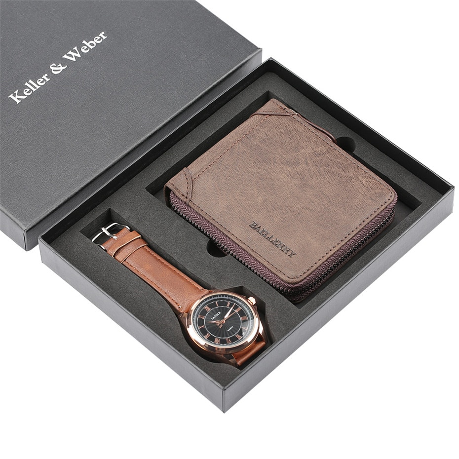 Ur sæt quartz herre ur læder pung ur til mænd fødselsdag til mænd luksus armbåndsur reloj
