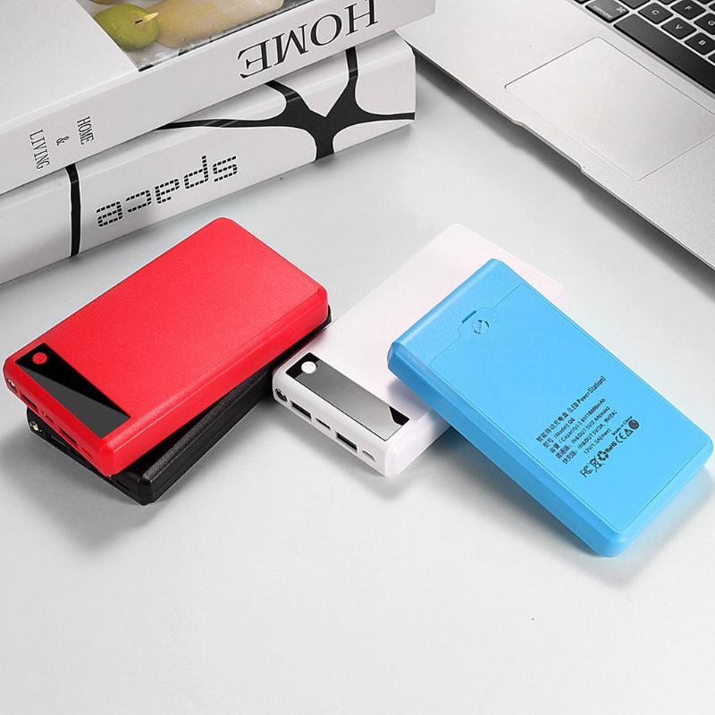 Dual USB 6x 18650 Batteries DIY Power Bank Box Holder Case with LED Light Charger Power Adapter For Mobile Phone Tablet