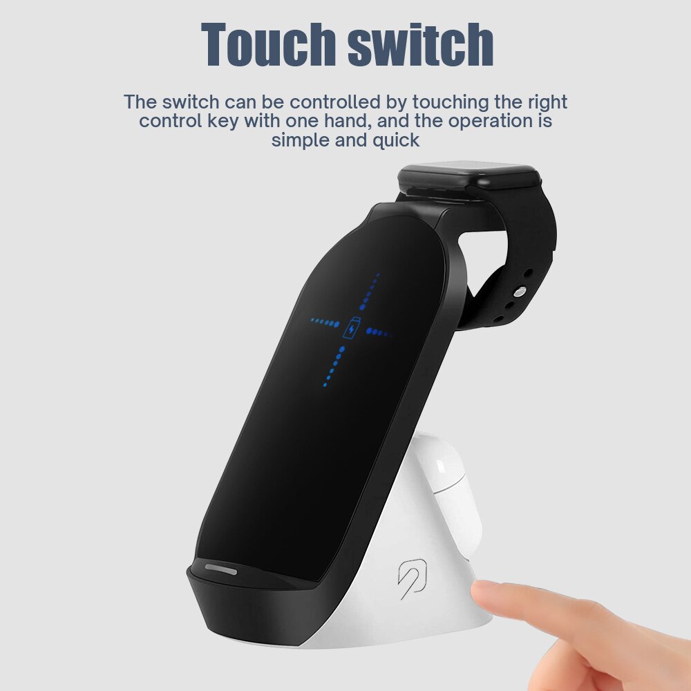 3 in 1 15w Qi Quick Wireless Charger Stand Dock For Apple Watch AirPods iPhone Samsung Xiaomi Phone Fast Induction Charging