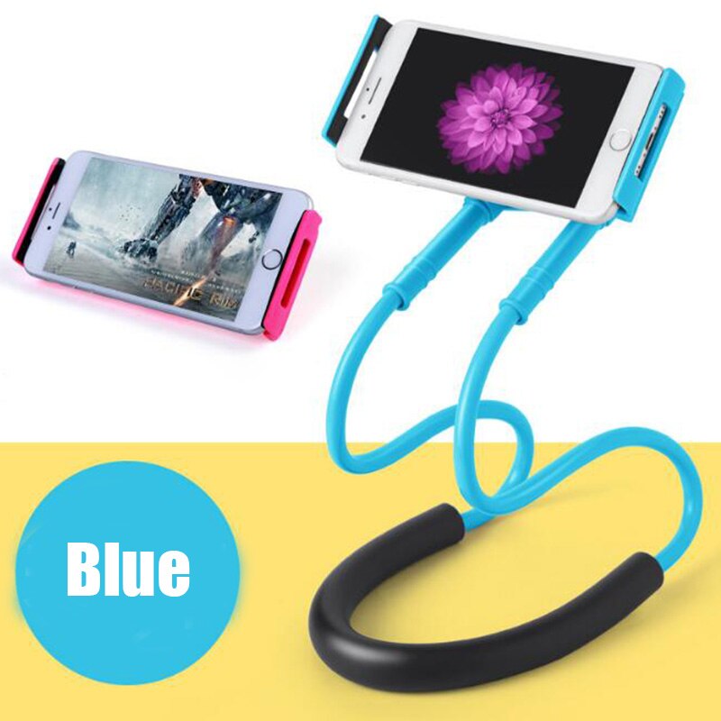 Fleksibel mobiltelefon holder hængende hals doven halskæde beslag smartphone holder stativ til iphone android: Blå