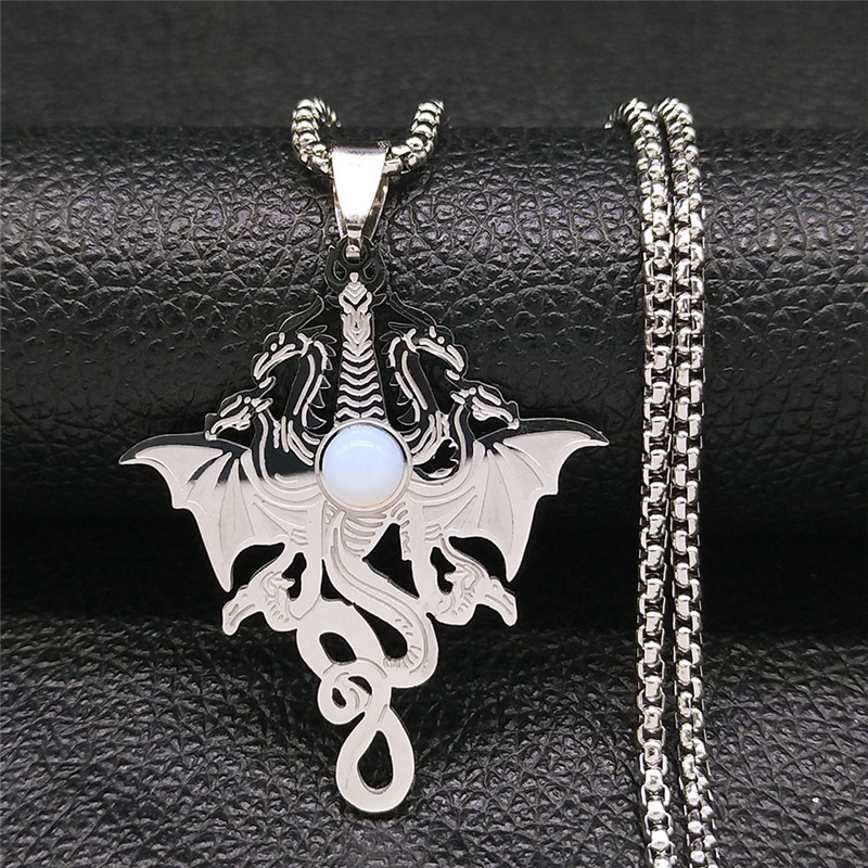 DonDon Heren roestvrij stalen draak hanger sieraden met witte steen - verjaardagscadeau in zwart fluwelen zakje, Roestvrij staal, Geen edelsteen