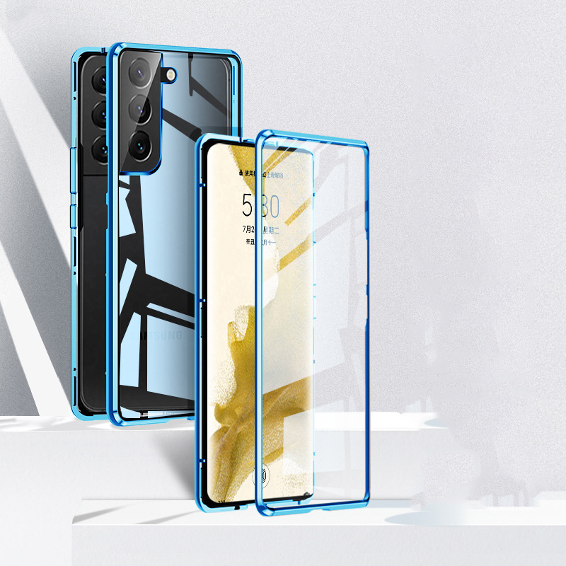 Klare, magnetische schutzhülle aus gehärtetem glas für samsung Galaxis  s22, extrem stoßfeste metall-Stoßstange-hülle für Galaxis  s22 Plus  s22: Für  s21 Ultra / Blau