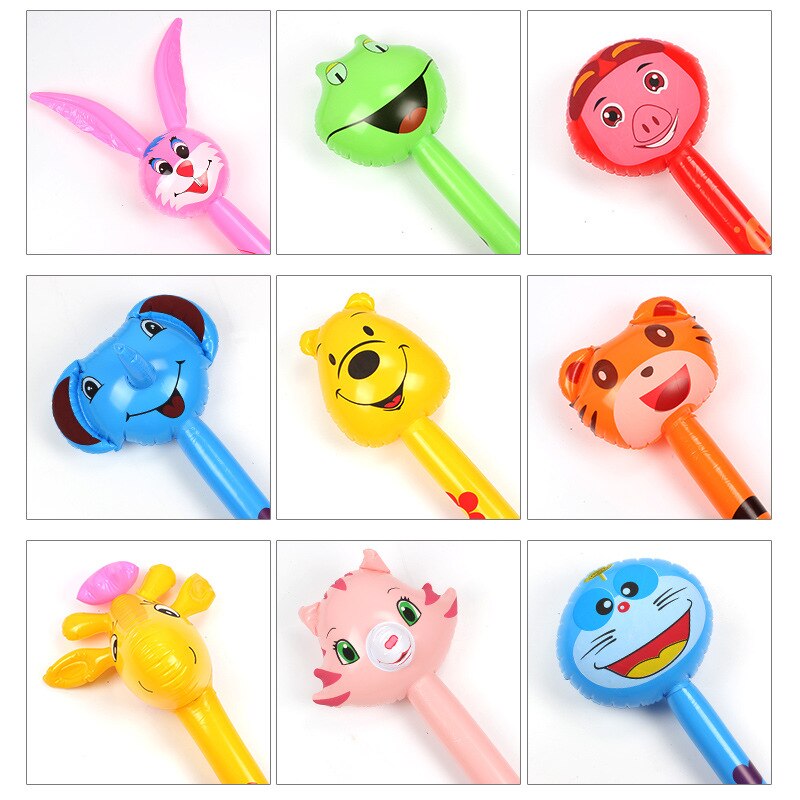 10PCS Cartoon animal head inflatable stick PVC Inflatable toy stick BB call Balloon Outdoor toys Party toys