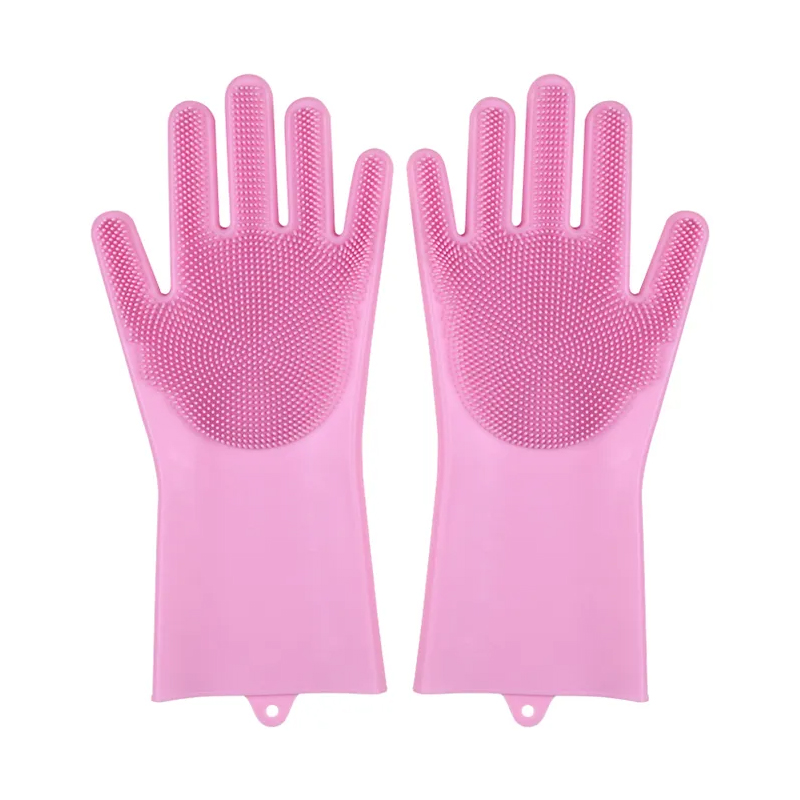 Gants magiques de nettoyage de la vaisselle en caoutchouc Silicone, 1 paire, pour l'entretien de la maison, éponge à récurer, outils de nettoyage de la cuisine: Rose