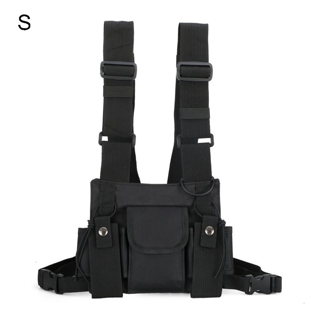 Unisex outdoor verstelbare vest borst hangtas dubbele schouder taille tas hangtas dubbele schouder taille tas taille p: Zwart s