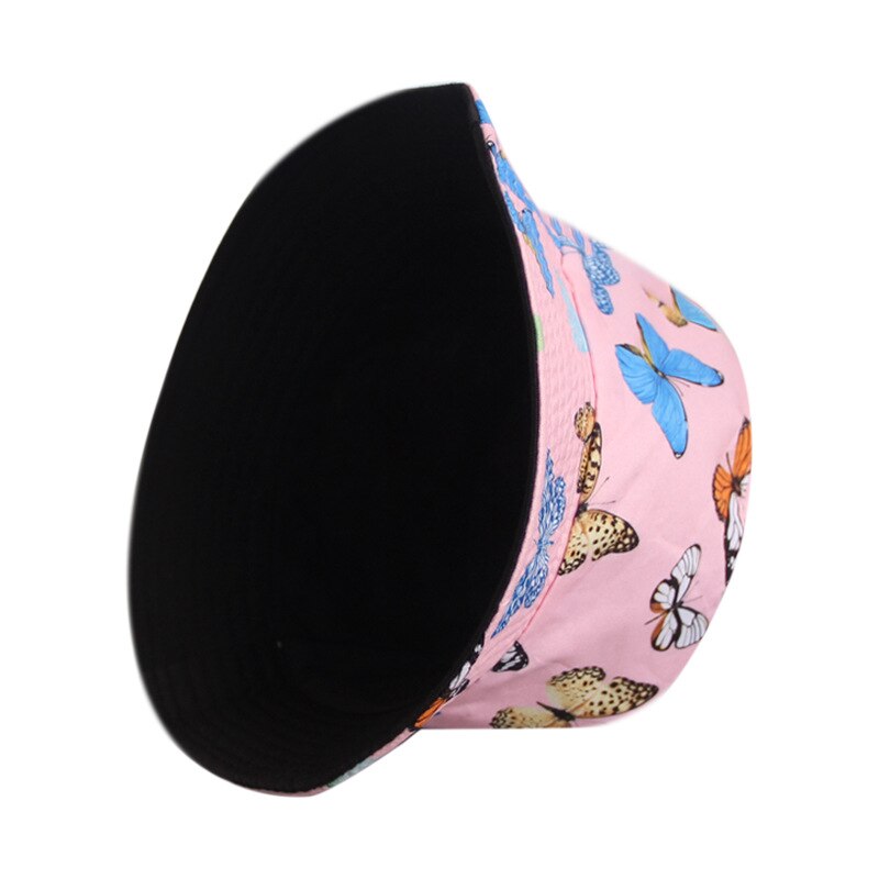 Chapeau bob imprimé papillon pour femme, panama blanc, chapeau de pêche réversible d'été, casquette seau hip-hop, chapeau femme
