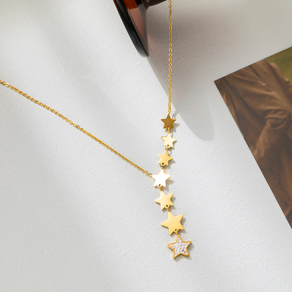 Colgante de acero inoxidable 316L para mujer, joyería fina con incrustaciones de circonita, varias borlas de estrella, cadena, Gargantilla, collares, colgantes