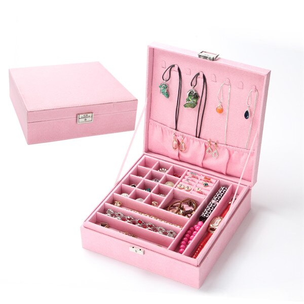 Sieradendoos met dubbele laag flanel in europese stijl, houten koreaanse prinsessenhuis met slotdecoratie, make-up opbergdoos voor vrouwen: 2