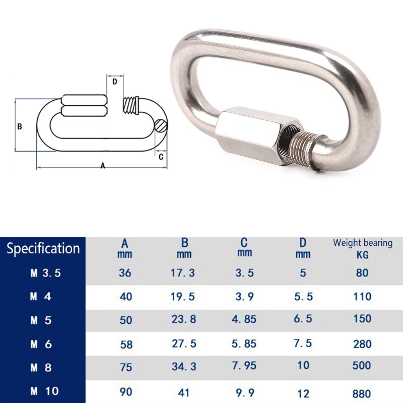 Stainless Steel Screw Lock Climbing Gear Carabiner Quick Links Safety Snap Hook