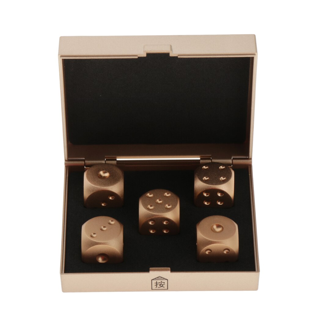 5 Pieces Alloy Six Sided 16mm 0.63" Standard Dice Die Metal Golden with Box Set