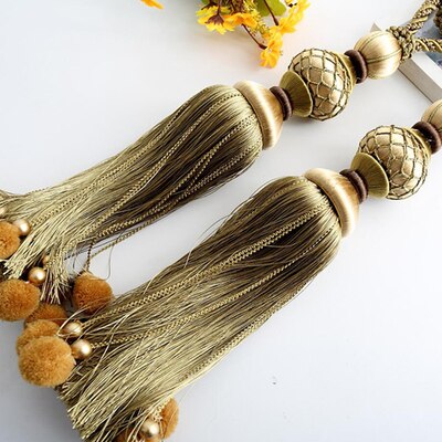 Embrasses de rideaux à Pompons, 2 pièces, cordes à franges, boules de ceinture suspendues, boucle de rideau, fermoir, accessoires: green