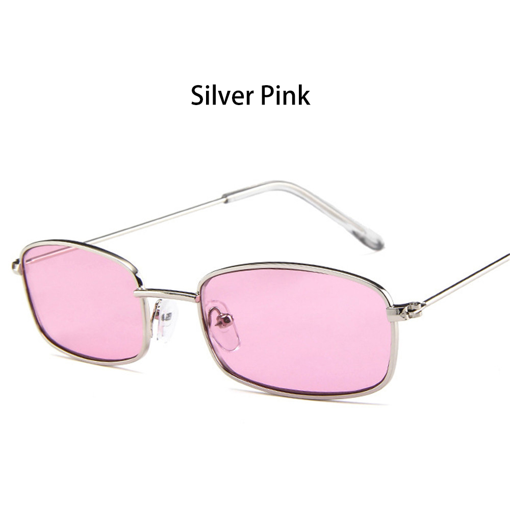 1 paire métal cadre Rectangle lunettes de soleil rétro nuances UV400 lunettes pour hommes femmes été lunettes quotidien conduite lunettes: Silver Pink