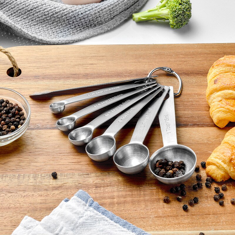 7PCS Measuring Spoon Set Kitchen Utensils Cooking And Baking Tools Stainless Steel Measuring Spoon With Scale Silver AJOYOUS