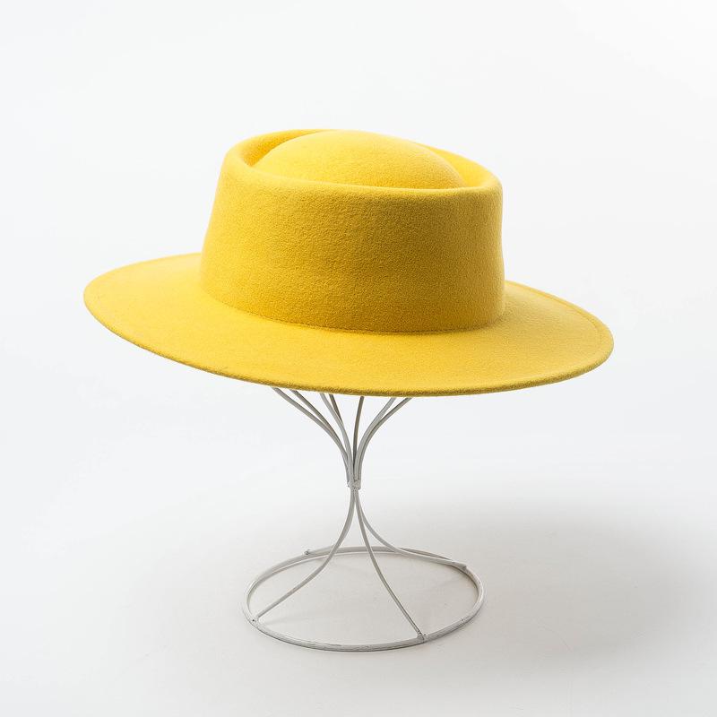 100%  ull fedorahattar kvinnor toppmössa kvinnliga vintage breda rand damer vintage hattar märke svart fedora: Gul