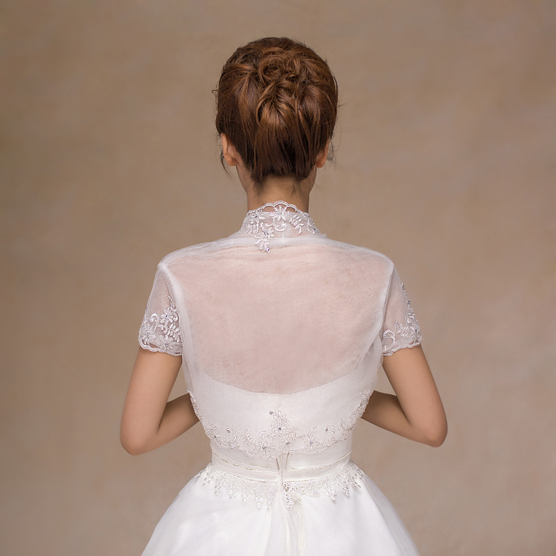 Lente Zomer Mode Bruids Jassen Ivory Bruiloft Jas Goedkope Lace Jas Sjaal Voor Avond Prom Dress