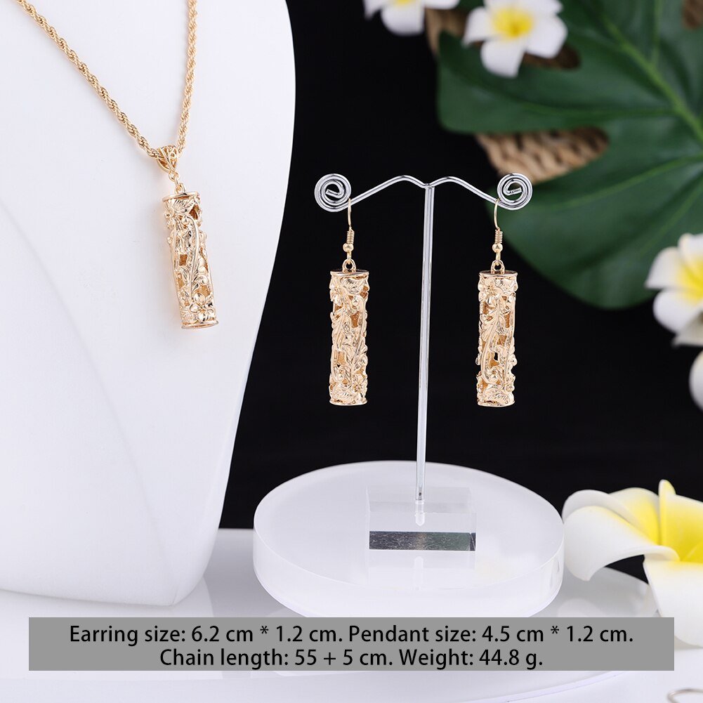 Cring Coco Earrings Necklace Set Hawaiian Polynesian Samoa Gold Hollow out Pearl Pendant Necklace Jewelry Set for Women: ZH0513GO