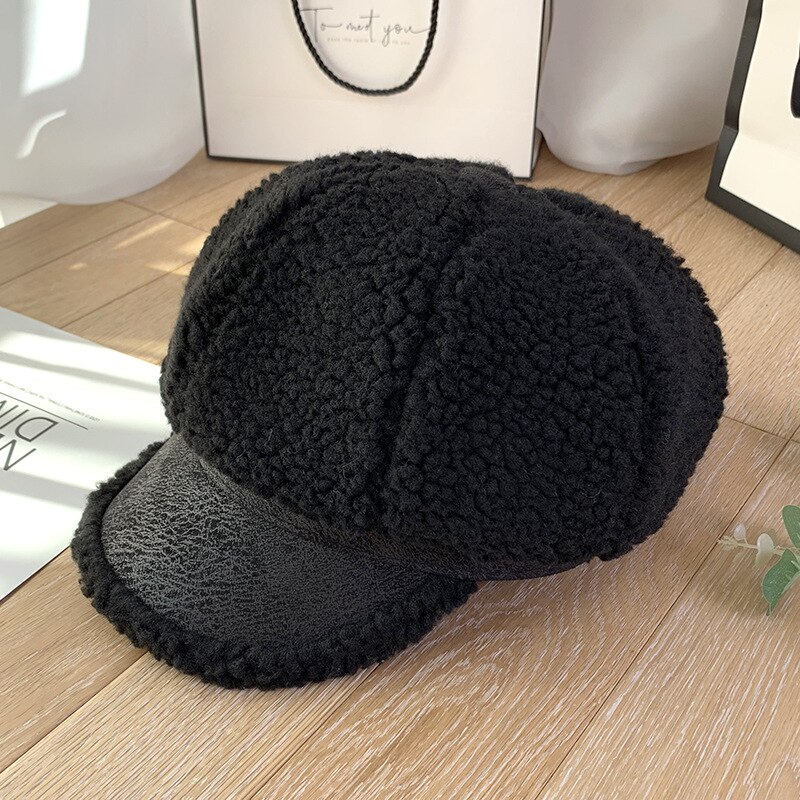 Ottekantede hatte til kvinder ulden pels vinter baskerhatte sorte шапка женская бини vinterhatte med spidser til kvinder sorte baskerhatte: Brun