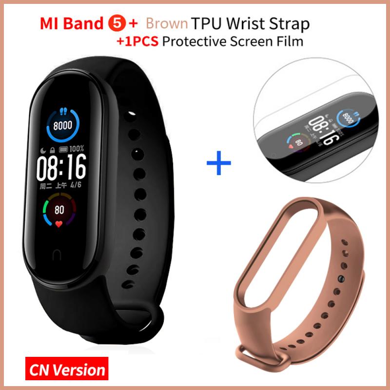 1.1" Original Xiaomi Mi Band 5 Smart Bracelet AMOLED Screen Miband 5 Smartband Fitness Traker Bluetooth Sport Smart Wristbands: CN Add Brown