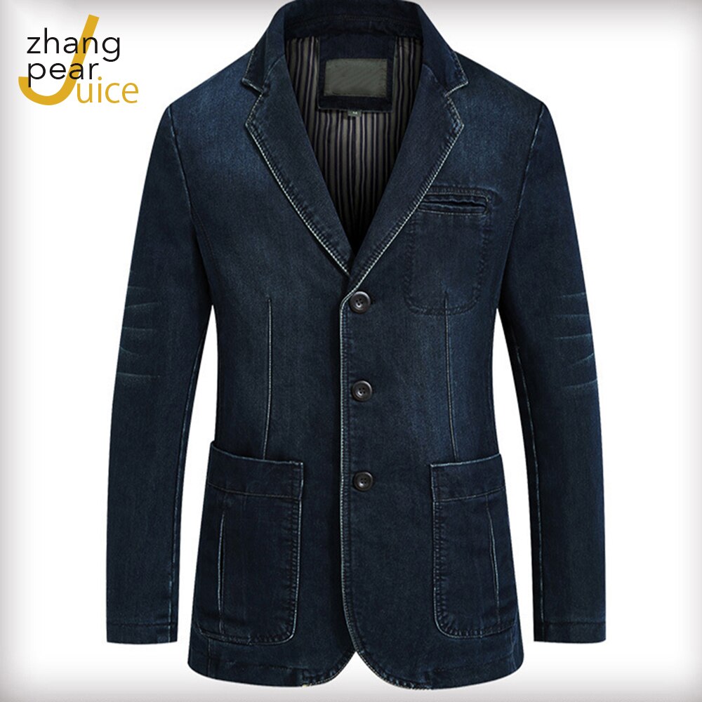 Men&#39;s Retro Blazer Jacket Blue Jeans Denim Jacket Men&#39;s Long Sleeve Casual Denim Jacket Coat