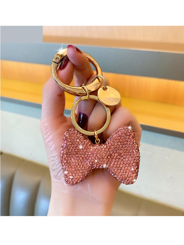 Crystal Bow Keychain Metel Buckle Key Ring Women Men Car Key Chains Shining Full Rhinestone Handbag Pendant Keyring: Pink