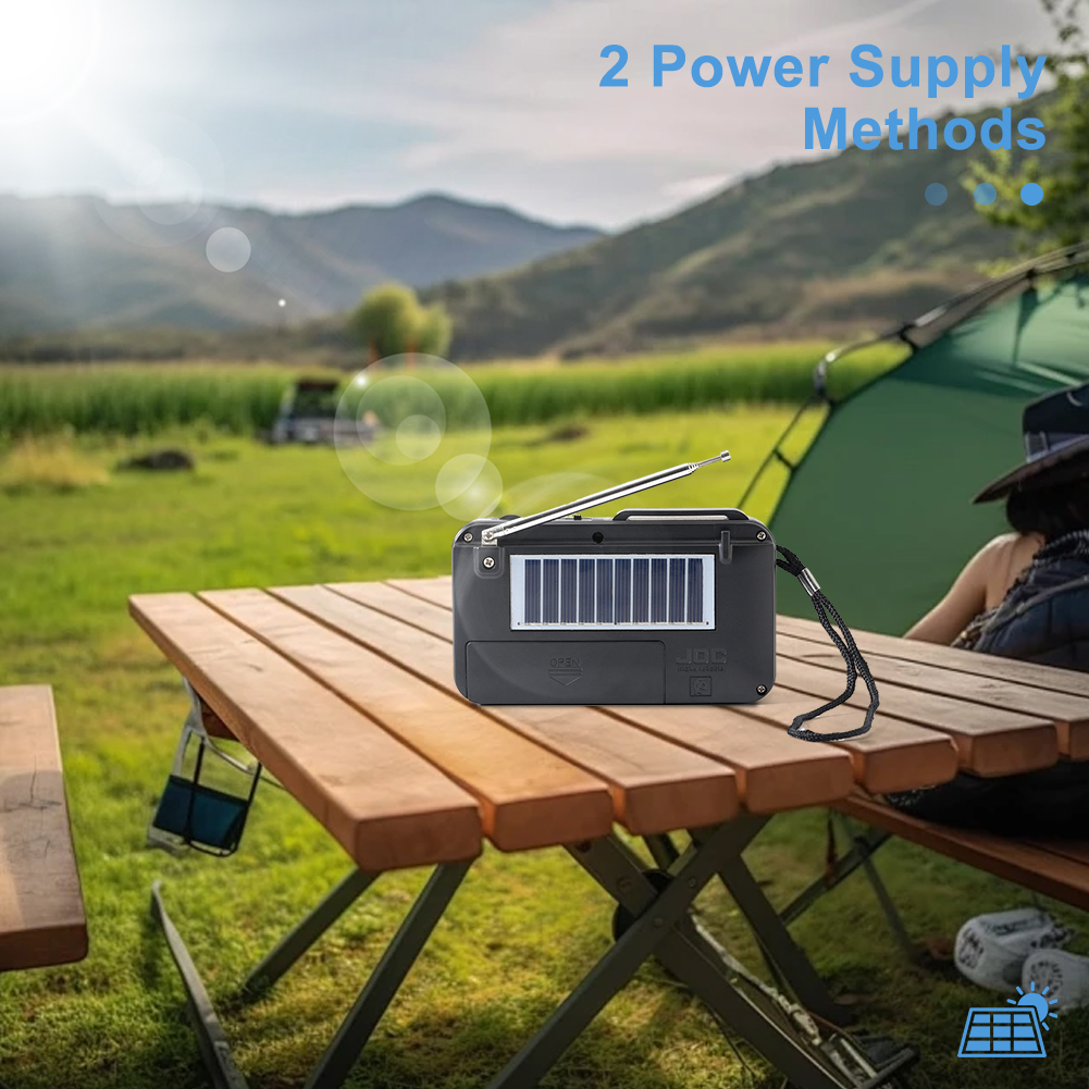 Mini bærbar lommeradio med fm-radio, bluetooth-kompatibel, solcelledrevet/genopladelig, batteridrevet, nødradio med  mp3 afspillere