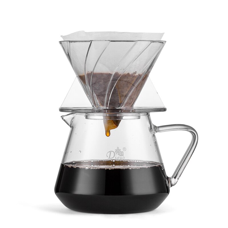 Hand Brewed Coffee Filter Set with V60 Glass Coffee Pot Hand Brewing Pots Coffee Pour Over Coffee Kettle Pot Dripper Stand Cup: Filter and Pot
