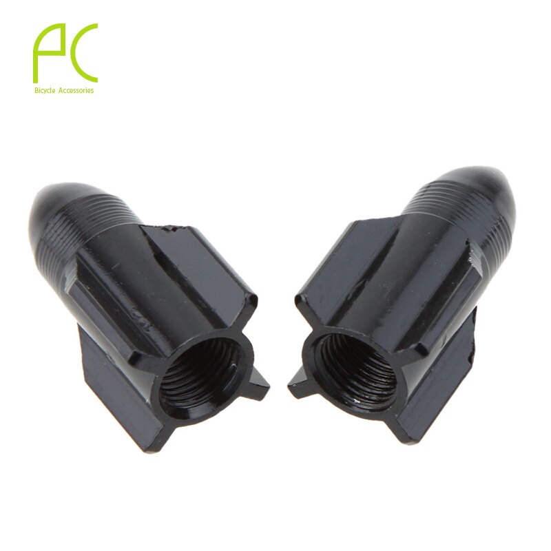 Pcycling Fiets Gasmondstuk Cap 2 Stuks Cnc Aluminium Auto Schrader Valve Cap Raket Modellering Gaspijp Ventiel Stofkap cover: BLACK