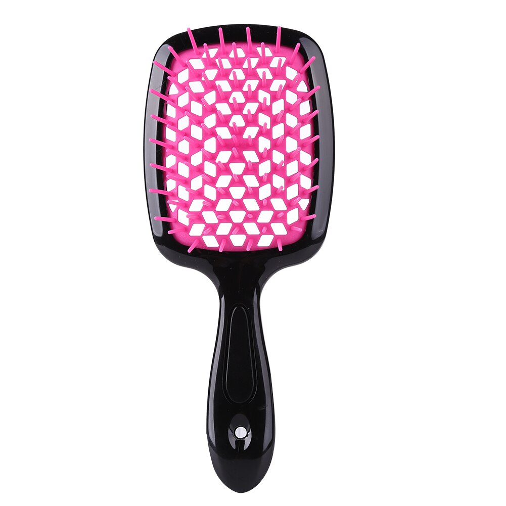 Cepillo de pelo enredado para niña, peines de pelo de dientes anchos, placa grande, masaje del cuero cabelludo, ahuecamiento, herramienta transparente para salón en casa: Black Red