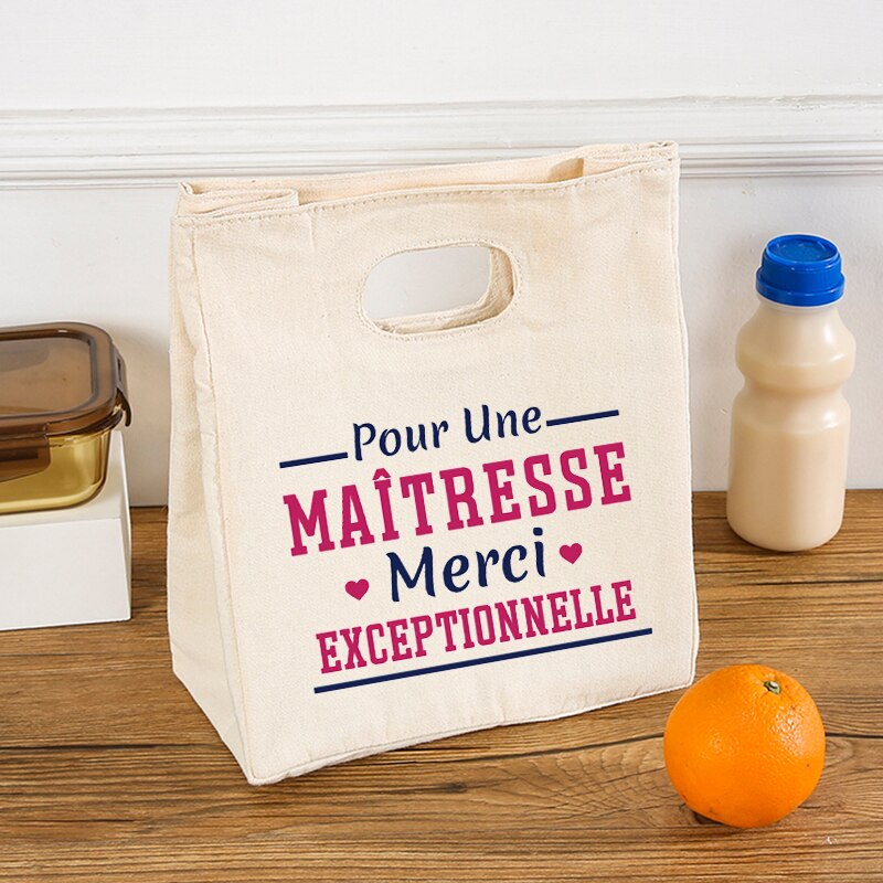 Merci Maîtresse geïsoleerde lunchtas voor dames Koeltas Thermische tas Draagbare lunchbox Zakken Ijspak Tote Voedsel Picknickzakken Cadeau: Khaki