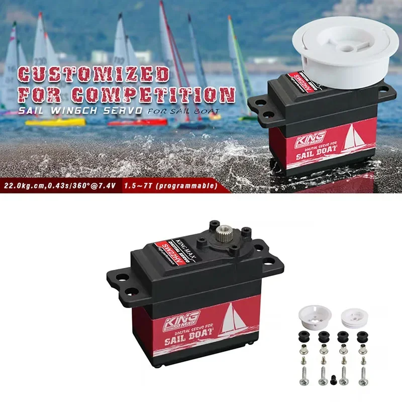 KINGMAX SW22HV 68g 22kg.cm Digitale Metalen Tandwielen Zeillier Servo 1.5-7T Programmeerbare Dual Kogellagers Waterdicht voor RC Boten