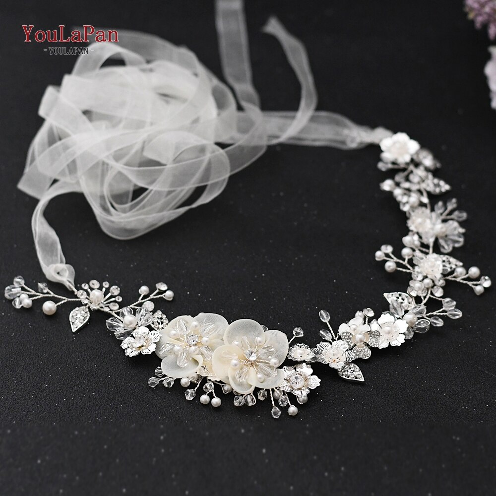 TOPQUEEN SH275 Rhinestone Belt Western Belts Women Decorative Dress Belts Silver Alloy Leaf Bridal Belts Belts: Ivory organza