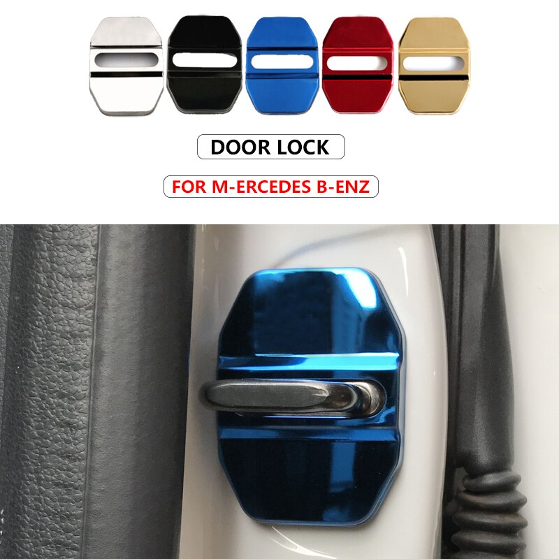 4Pcs Car door lock protective cover car label sticker For Mercedes Benz AMG A C E B R Class W203 W205 W204 W212 W211 W213 W210