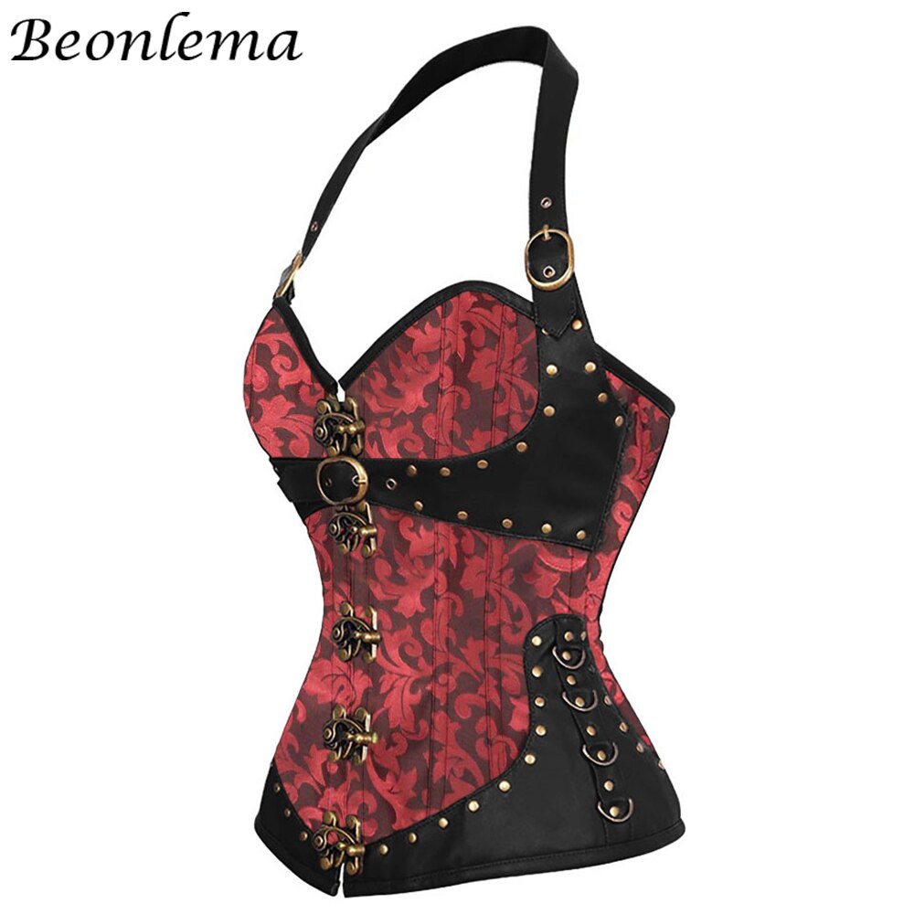 Beonlema Steampunk Korsett rot gotisch Kleidung sexy Bustiers Braun Jahrgang Weiblichen Mieder Overbust Spitzen Korsage Partei Kostüm