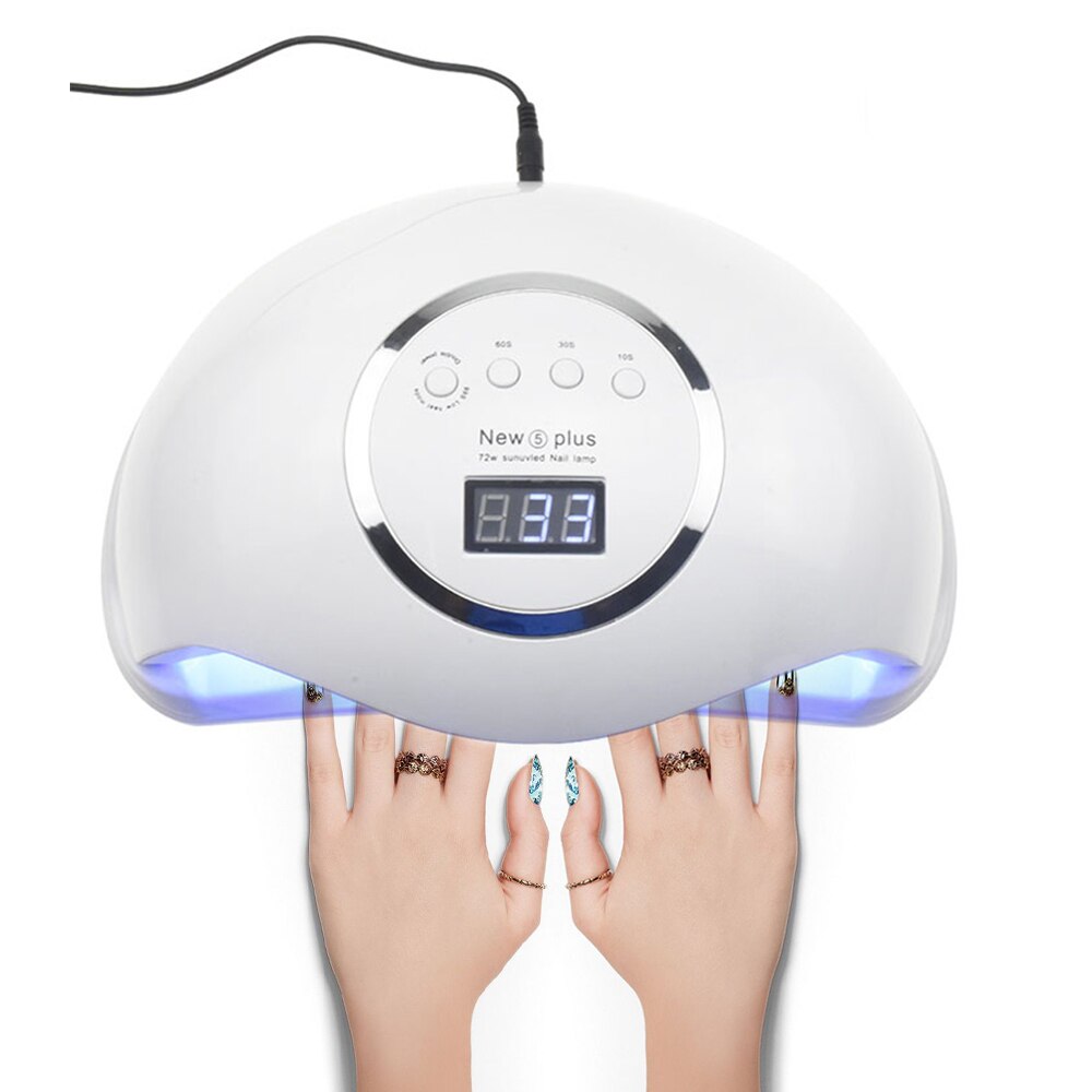 Lámpara UV LED para secado de uñas, lámpara para manicura, esmalte de uñas en Gel, 72/54/48/40/36W, lámpara LCD para dos manos: 72W NEW5