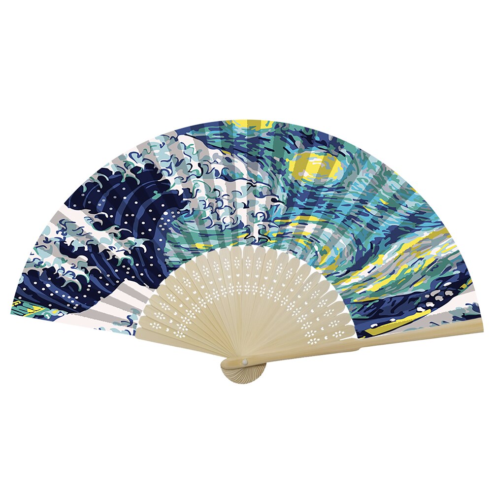 Handmade Oil Painting Ginkgo Leaf Folding Fan By Numbers DIY Painted Craft Home Decoration Digital Oil Painting Fan: C