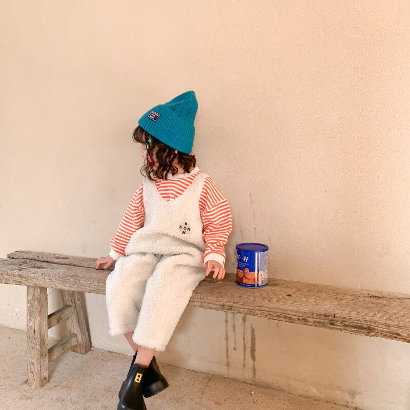 Herfst winter meisjes warme fleece overalls kinderen koreaanse overalls