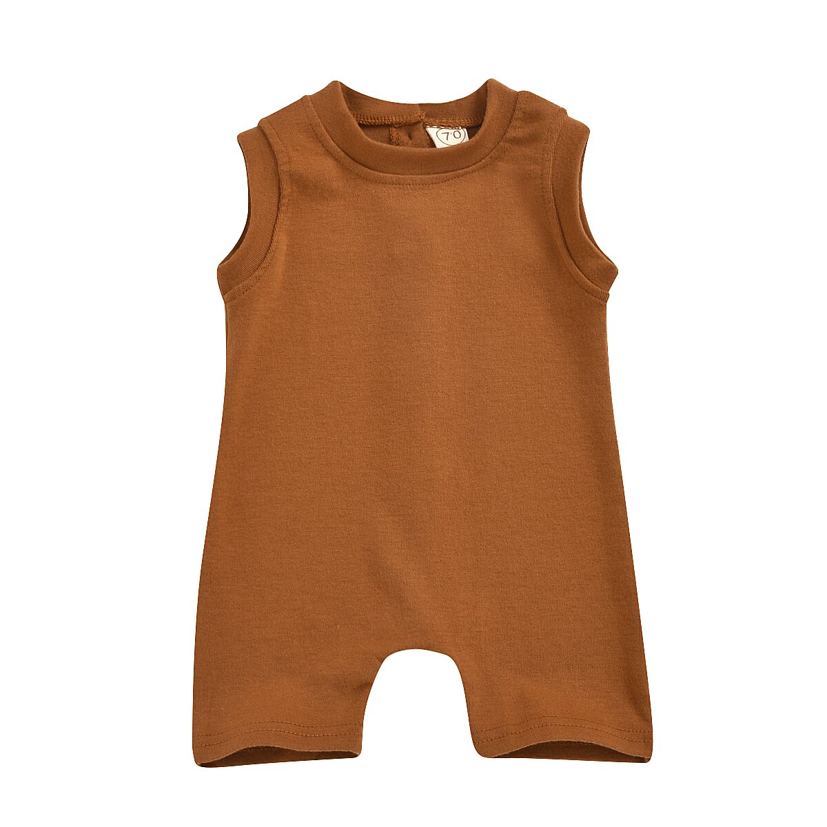 Neugeborenen-Baby-strampler aus baumwolle für jungen und mädchen, ärmelloser Overall mit knöpfen, sommerkleidung: Braun / 9m